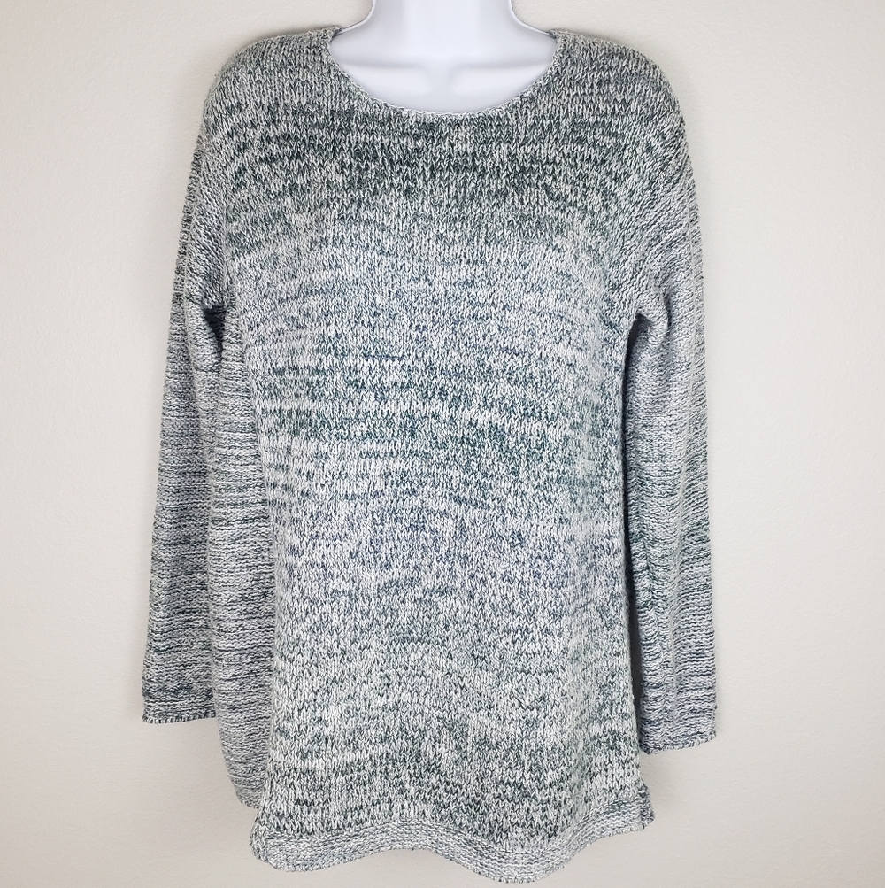 PureJill Faux Wrap Sweater Women's Size XS Verigated Grey, Blue, And Green